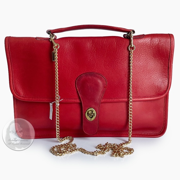 Vintage Coach Bag Handle Clutch Portfolio Red Leather Rare Pre Creed 1970s NYC - Picture 4 of 17
